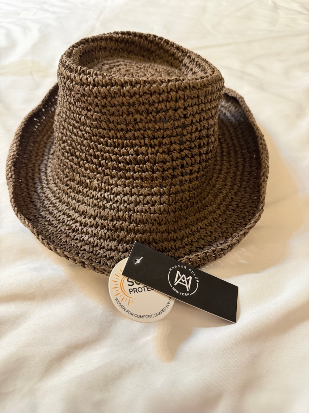 Marcus Adler Women's Brown Crochet Sun Hat - Lightweight Fedora Style